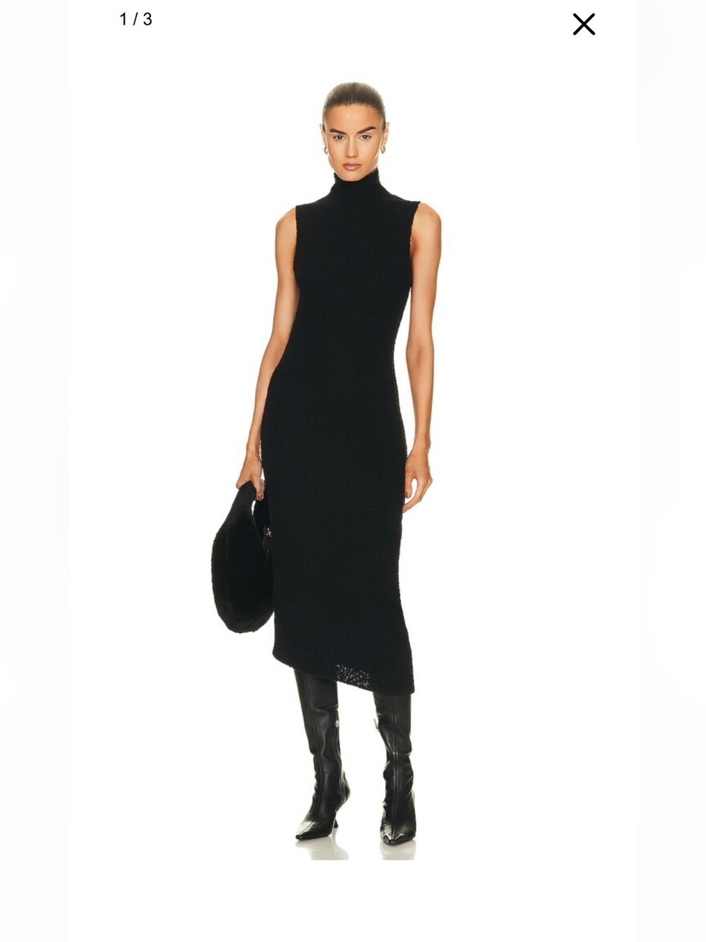 Helmut lang merino wool boucle style midi fitted dress in black size large - Picture 5 of 16